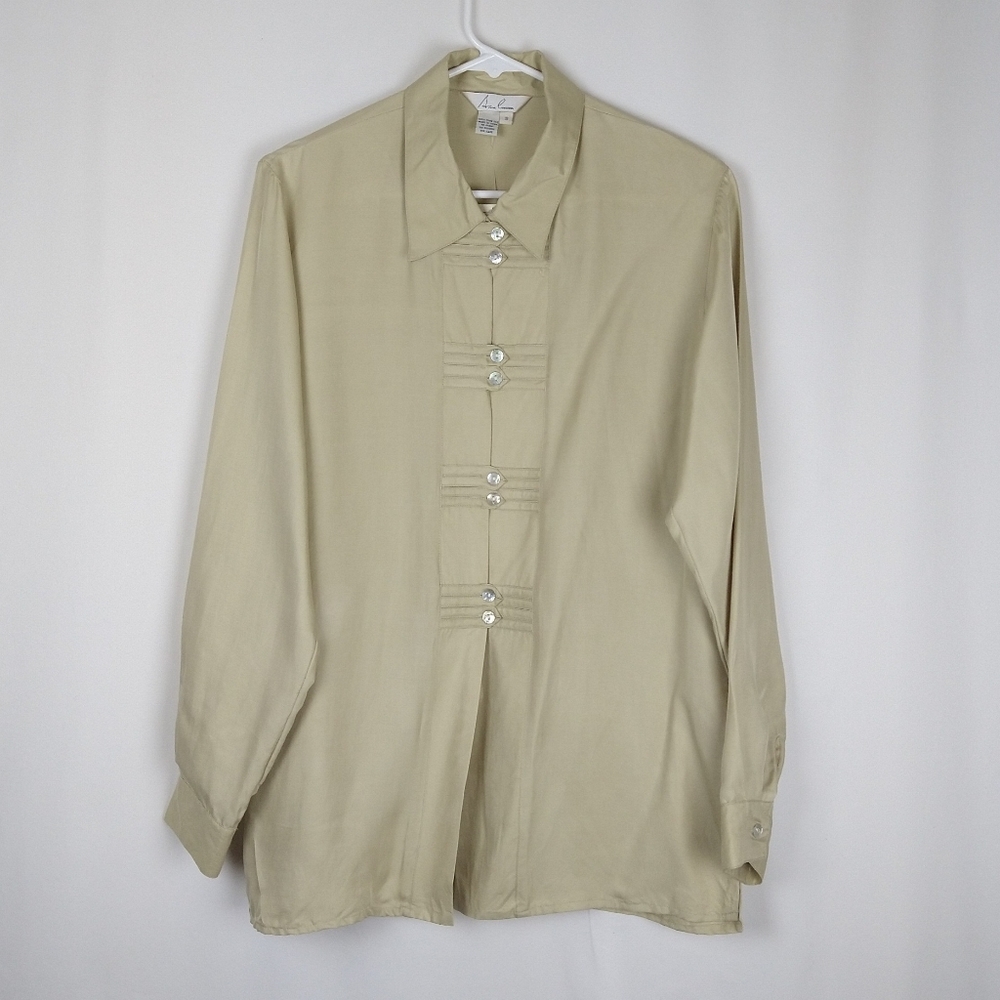 Vintage Anne Carson Button Silk Top Blouse Small